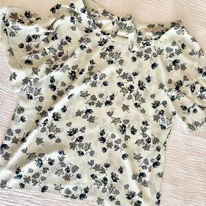 LOFT Floral Print Blouse in Cream and Black